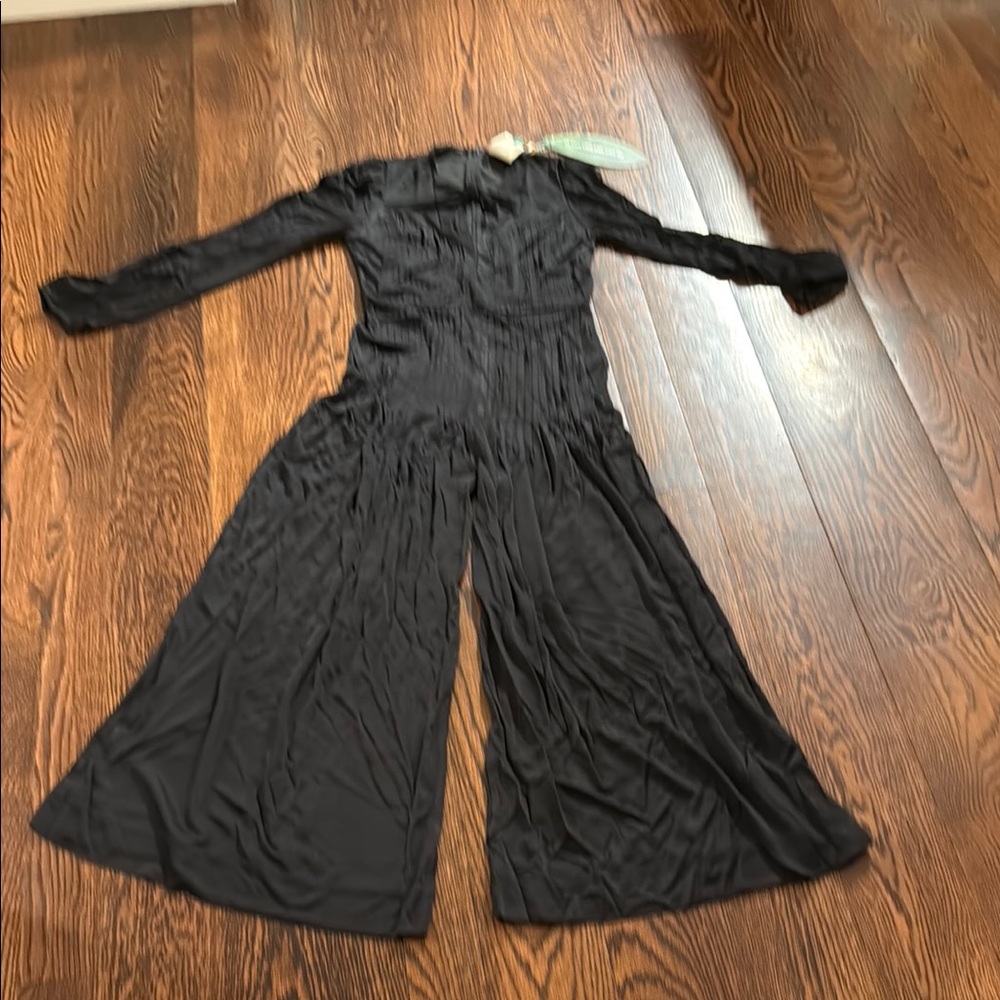 FARM Rio Black Long-Sleeve Wide-Leg Jumpsuit